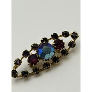 Vintage Made in Austria Rhinestone Pin – Blue AB & Dark Amethyst Tones